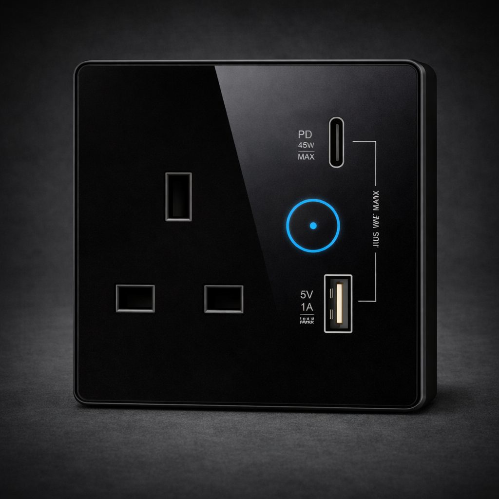 Zigbee UK Smart Socket 16A with Type-C (Black)